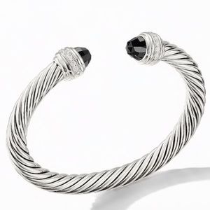 SOLD DY 7MM Black Onyx & Diamond Silver Bracelet